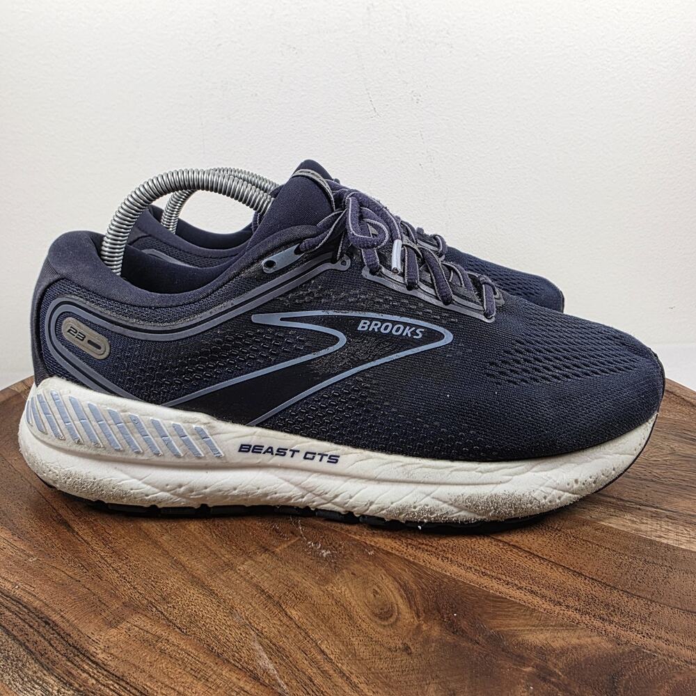Brooks Beast GTS 23 Peacoat White Mens Navy Blue Size 8 2E Wide Running Shoes